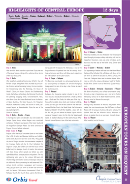 HIGHLIGHTS of CENTRAL EUROPE 12 Days EUR OPEAN T OURS ON