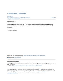 Final Status of Kosovo: the Role of Human Rights and Minority Rights