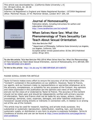 Journal of Homosexuality When Selves Have