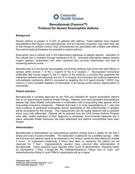 Benralizumab Protocol for Severe