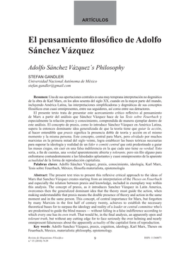 El Pensamiento Filosófico De Adolfo Sánchez Vázquez / Stefan Gandler