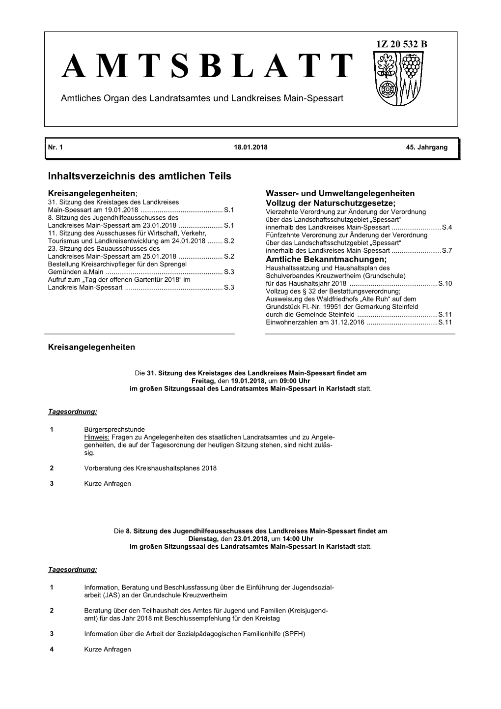 A M T S B L a T T Amtliches Organ Des Landratsamtes Und Landkreises Main-Spessart