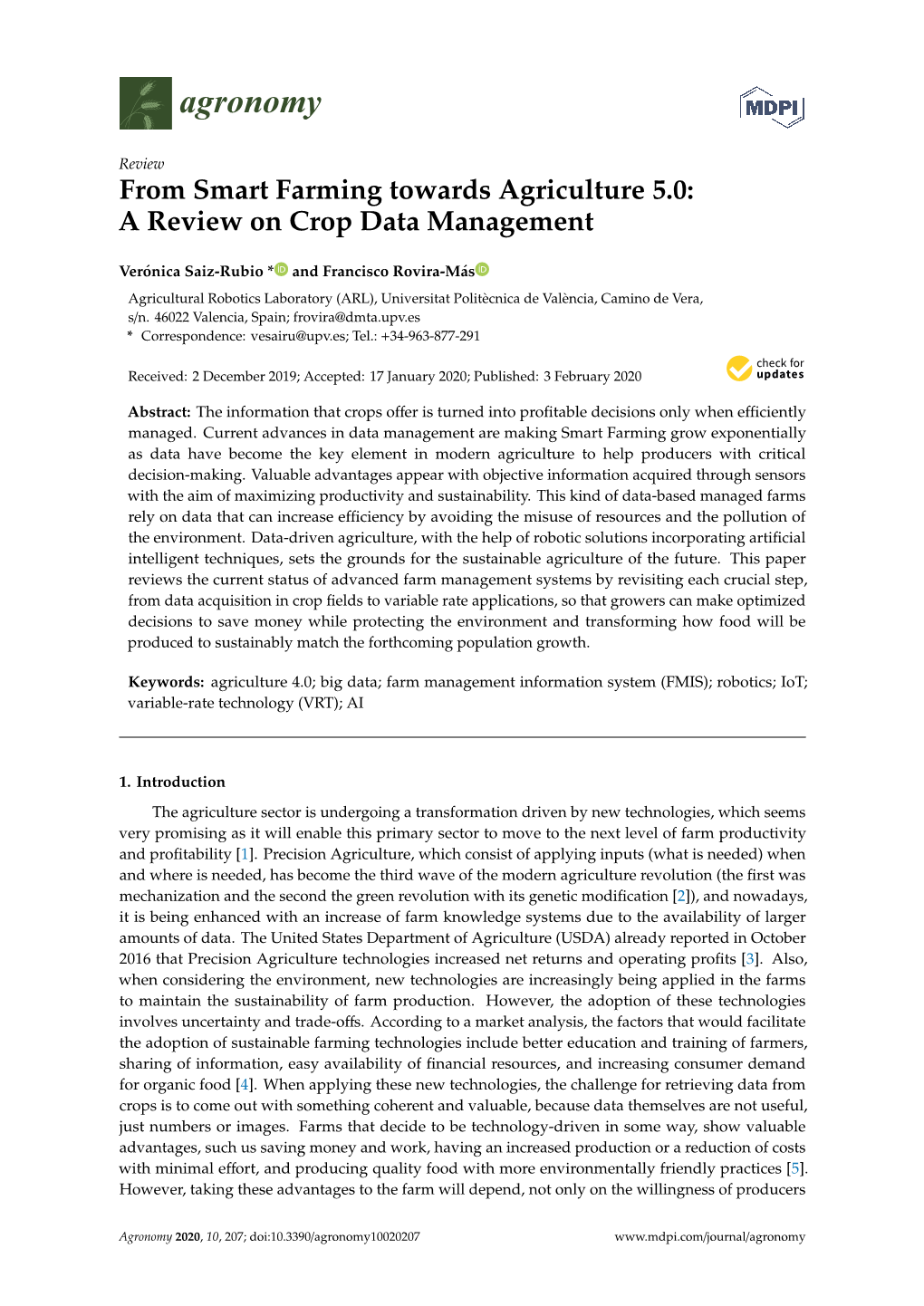 From Smart Farming Towards Agriculture 5.0: a Review on Crop Data Management