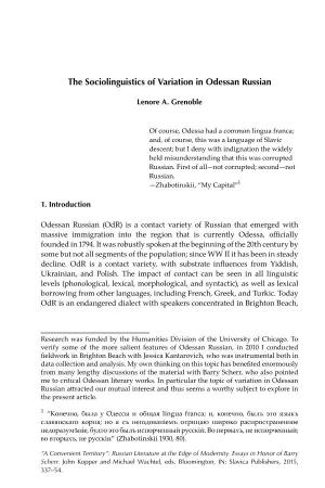 The Sociolinguistics of Variation in Odessan Russian