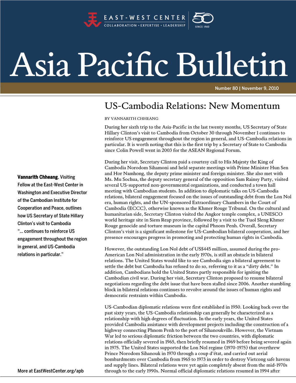 US-Cambodia Relations: New Momentum