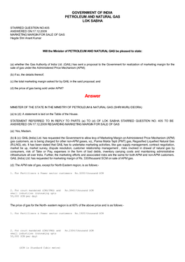 ANSWERED ON:17.12.2009 MARKETING MARGIN for SALE of GAS Hegde Shri Anant Kumar