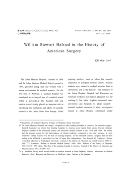 William Stewart Halsted in the History of American Surgery