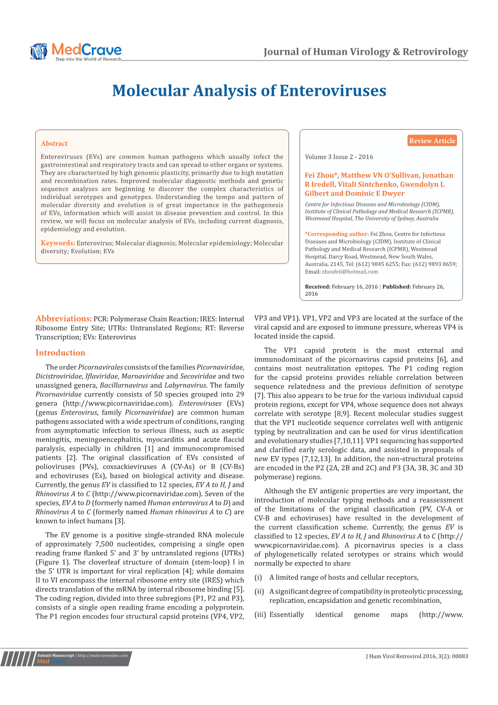 Molecular Analysis of Enteroviruses