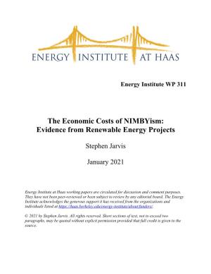 The Economic Costs of Nimbyism: Evidence from Renewable Energy Projects