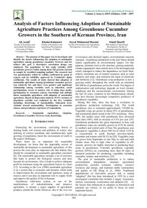 Analysis of Factors Influencing Adoption of Sustainable Agriculture Practices Among Greenhouse Cucumber Growers in the Southern of Kerman Province, Iran
