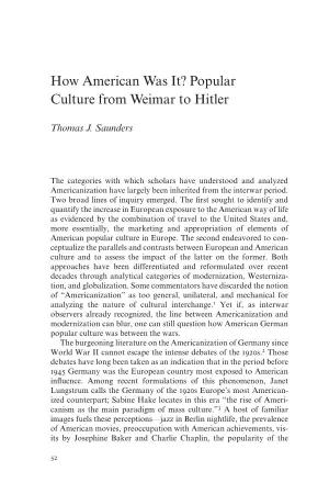 Popular Culture from Weimar to Hitler