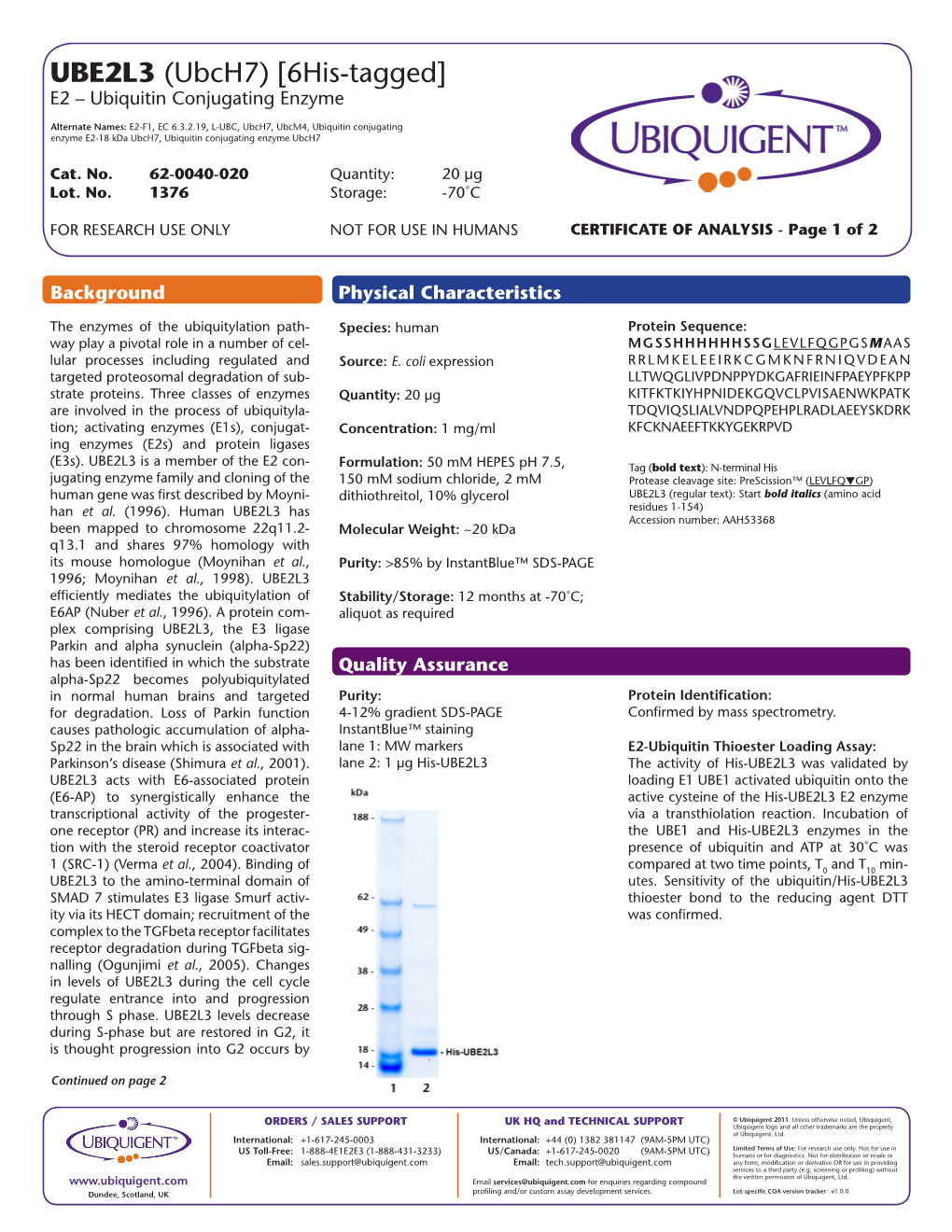 UBE2L3 (Ubch7) [6His-Tagged] E2 – Ubiquitin Conjugating Enzyme