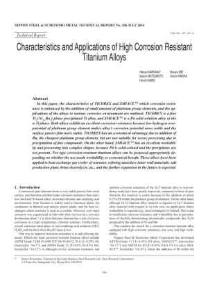 Characteristics and Applications of High Corrosion Resistant Titanium Alloys