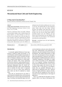 Mesenchymal Stem Cells and Tooth Engineering Peng Et Al