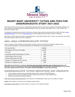 Mount Mary University Tuition and Fees for Undergraduate Study 2021-2022