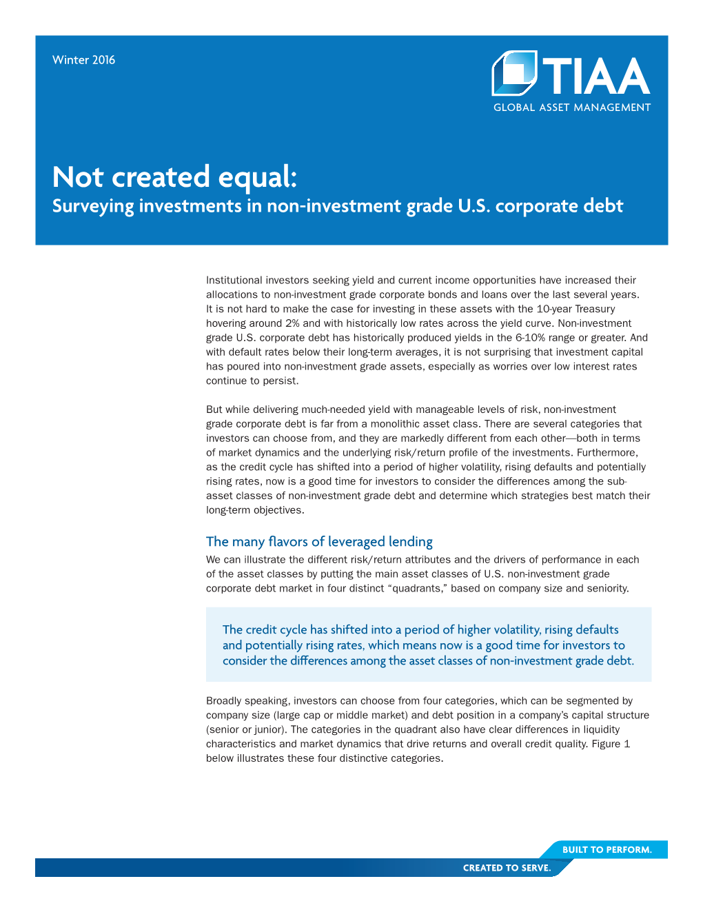 Not Created Equal: Surveying Investments in Non-Investment Grade U.S