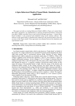 A Spice Behavioral Model of Tunnel Diode: Simulation and Application