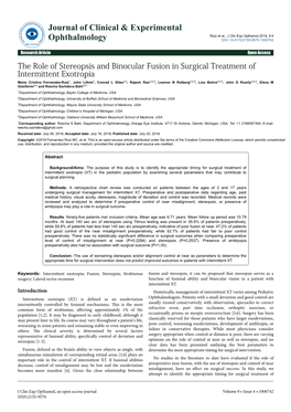 The Role of Stereopsis and Binocular Fusion in Surgical Treatment Of
