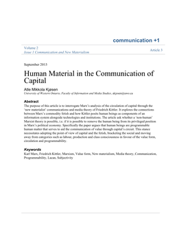 Human Material in the Communication of Capital Atle Mikkola Kjøsen University of Western Ontario, Faculty of Information and Media Studies, Akjosen@Uwo.Ca