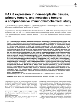 PAX 8 Expression in Non-Neoplastic Tissues, Primary Tumors, and Metastatic Tumors: a Comprehensive Immunohistochemical Study