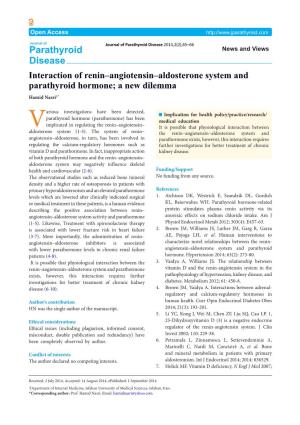 Interaction of Renin–Angiotensin–Aldosterone System and Parathyroid Hormone; a New Dilemma Hamid Nasri1*