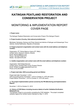 Katingan Peatland Restoration and Conservation Project Monitoring & Implementation Report Cover Page