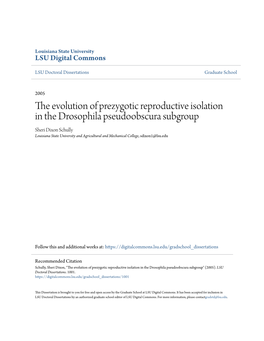 The Evolution of Prezygotic Reproductive Isolation in The