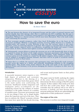 How to Save the Euro by Simon Tilford