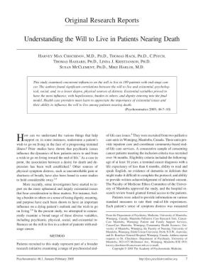 Original Research Reports Understanding the Will to Live In