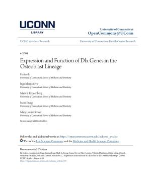 Expression and Function of Dlx Genes in the Osteoblast Lineage Haitao Li University of Connecticut School of Medicine and Dentistry
