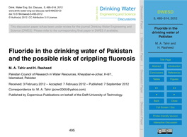 Fluoride in the Drinking Water of Pakistan and The