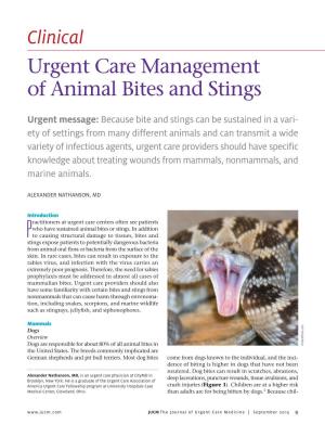 Clinical Urgent Care Management of Animal Bites and Stings