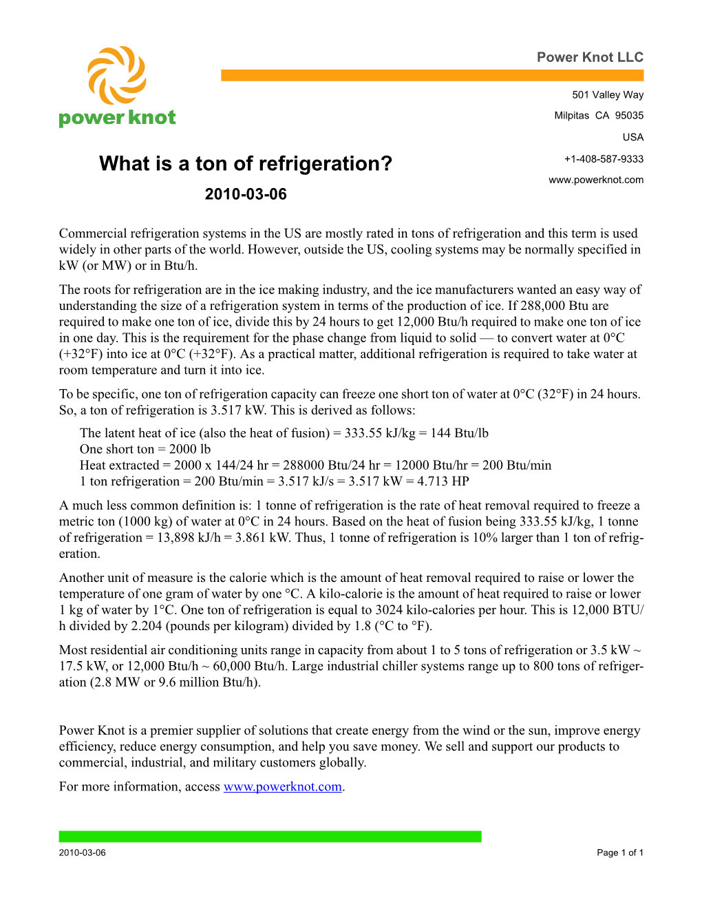 [ -- Power Knot LLC. What Is a Ton of Refrigeration?. 2010-03-06 -- ]
