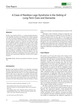 A Case of Restless Legs Syndrome in the Setting of Long-Term Care and Dementia