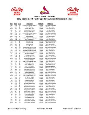 2021 Cardinals TV Schedule Bally Sports South and Southeast