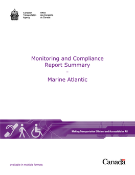 Monitoring and Compliance Report Summary Marine Atlantic