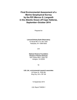 Final EA Consist of a Corresponding Program at a Different Time with Issuance of an Associated IHA and the No Action Alternative, with No IHA and No Seismic Survey