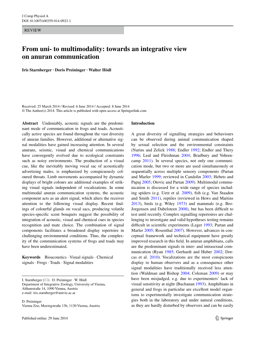 To Multimodality: Towards an Integrative View on Anuran Communication