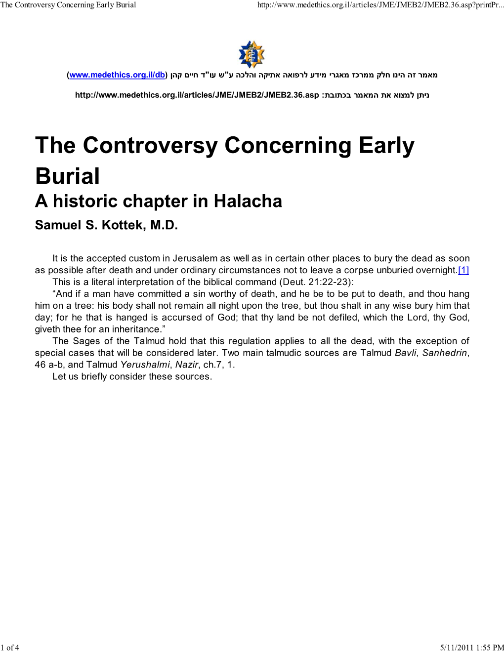 The Controversy Concerning Early Burial