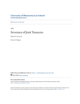 Severance of Joint Tenancies Robert W