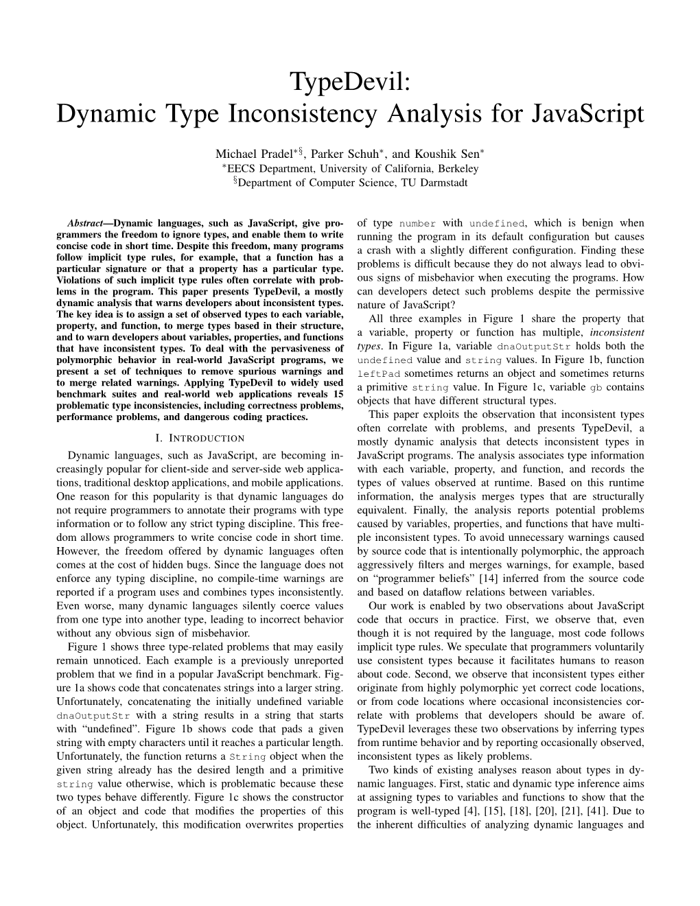 Typedevil: Dynamic Type Inconsistency Analysis for Javascript