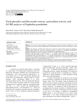 Total Phenolics and Flavonoids Content, Antioxidant Activity and GC/MS Analyses of Euphorbia Grandialata
