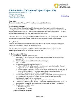 Clinical Policy: Tofacitinib (Xeljanz/Xeljanz
