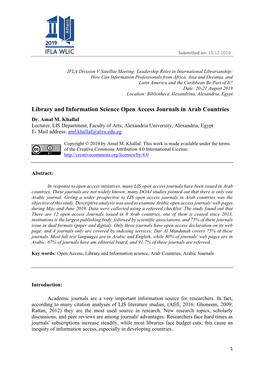 Library and Information Science Open Access Journals in Arab Countries Dr