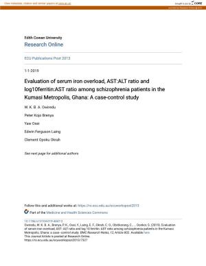 Evaluation of Serum Iron Overload, AST:ALT Ratio and Log10ferritin:AST Ratio Among Schizophrenia Patients in the Kumasi Metropolis, Ghana: a Case-Control Study