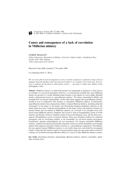 Causes and Consequences of a Lack of Coevolution in Muèllerian Mimicry