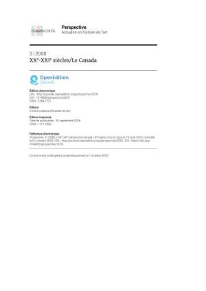 Perspective, 3 | 2008, « Xxe-Xxie Siècles/Le Canada » [En Ligne], Mis En Ligne Le 15 Août 2013, Consulté Le 01 Octobre 2020