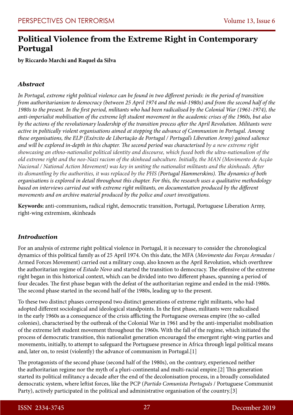 PERSPECTIVES on TERRORISM Volume 13, Issue 6