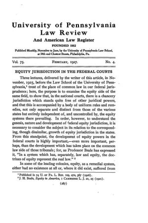 Equity Jurisdiction in the Federal Courts