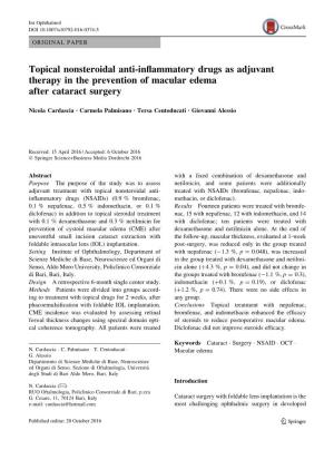 Topical Nonsteroidal Anti-Inflammatory Drugs As Adjuvant